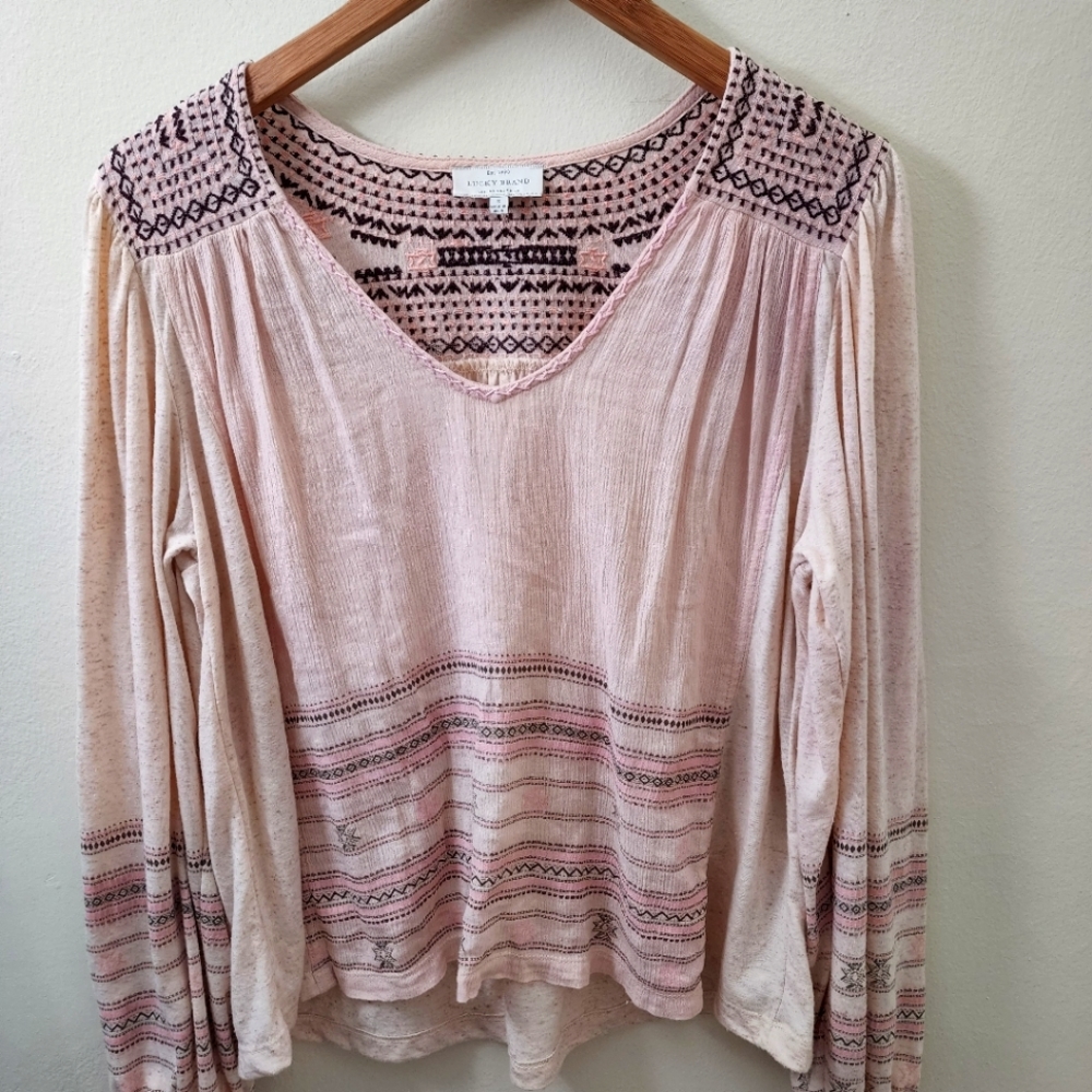 Lucky Brand Women's Embroidered Peasant Top size Small